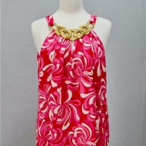 Lilly Pulitzer SILK Dress Size 10 Gold Detail